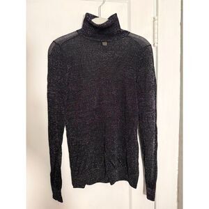 Michael Kors Sheer Black and Silver Shimmer Turtleneck Sweater